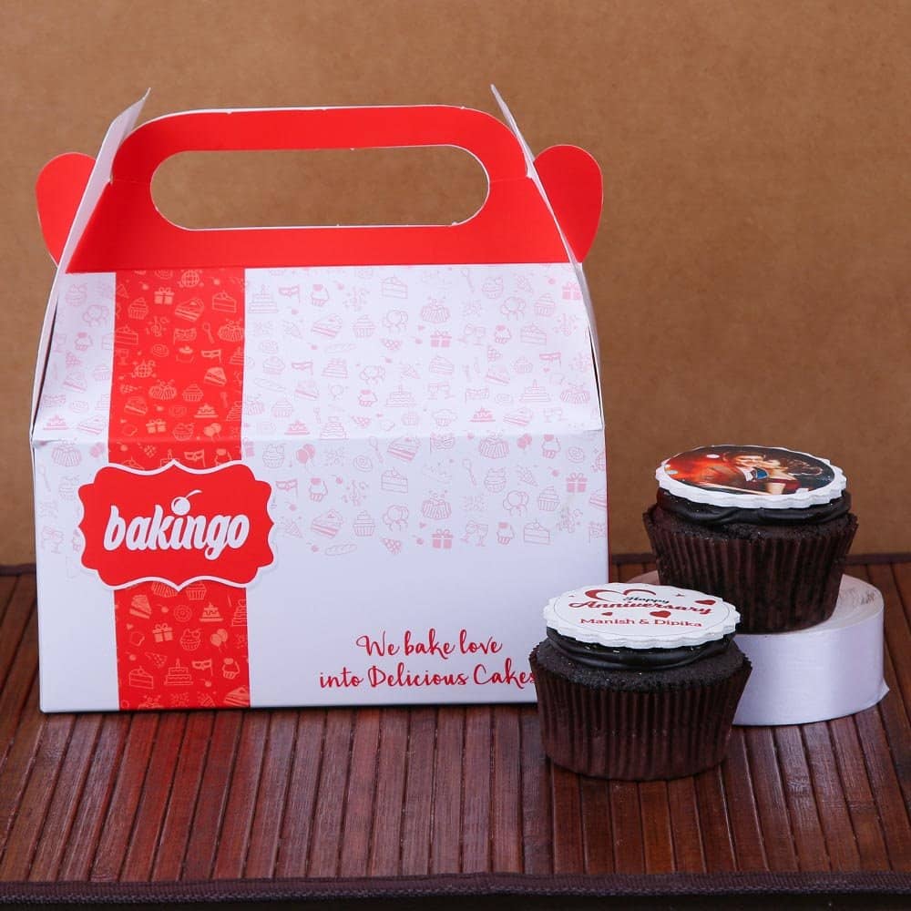 Personalised Anniversary Cupcakes 2 Pieces Packed View of Personalised Anniversary Cupcakes 2 Pieces