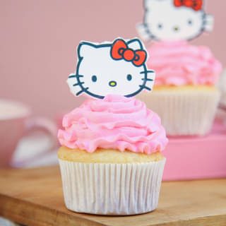 Front View of Strawberry Hello Kitty Cupcake Front View of Strawberry Hello Kitty Cupcake