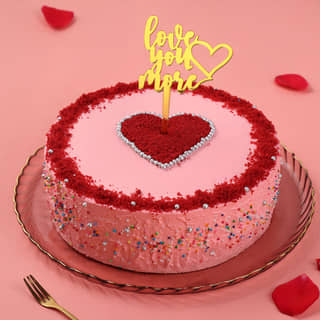 Front View of Special Round Red Velvet Love Cake