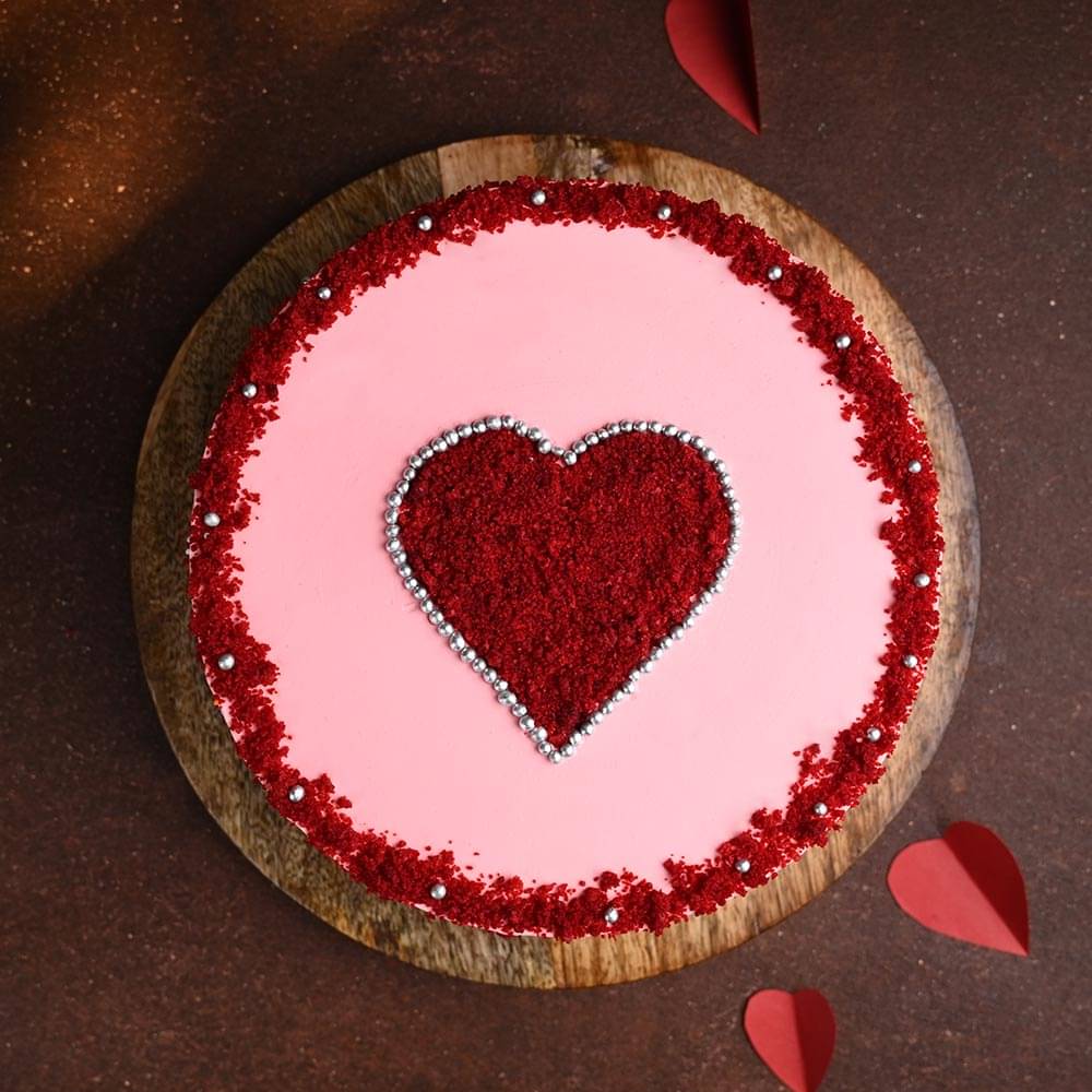 Front  View of Special Round Red Velvet Love Cake