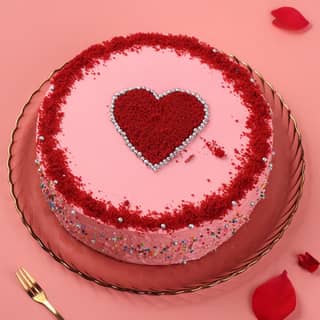 Top View of Special Round Red Velvet Love Cake