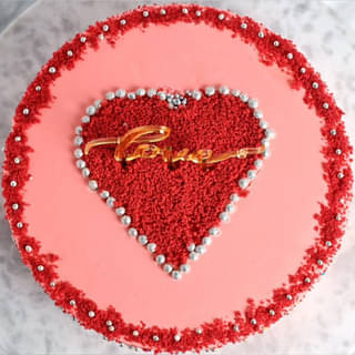 Front  View of Special Round Red Velvet Love Cake