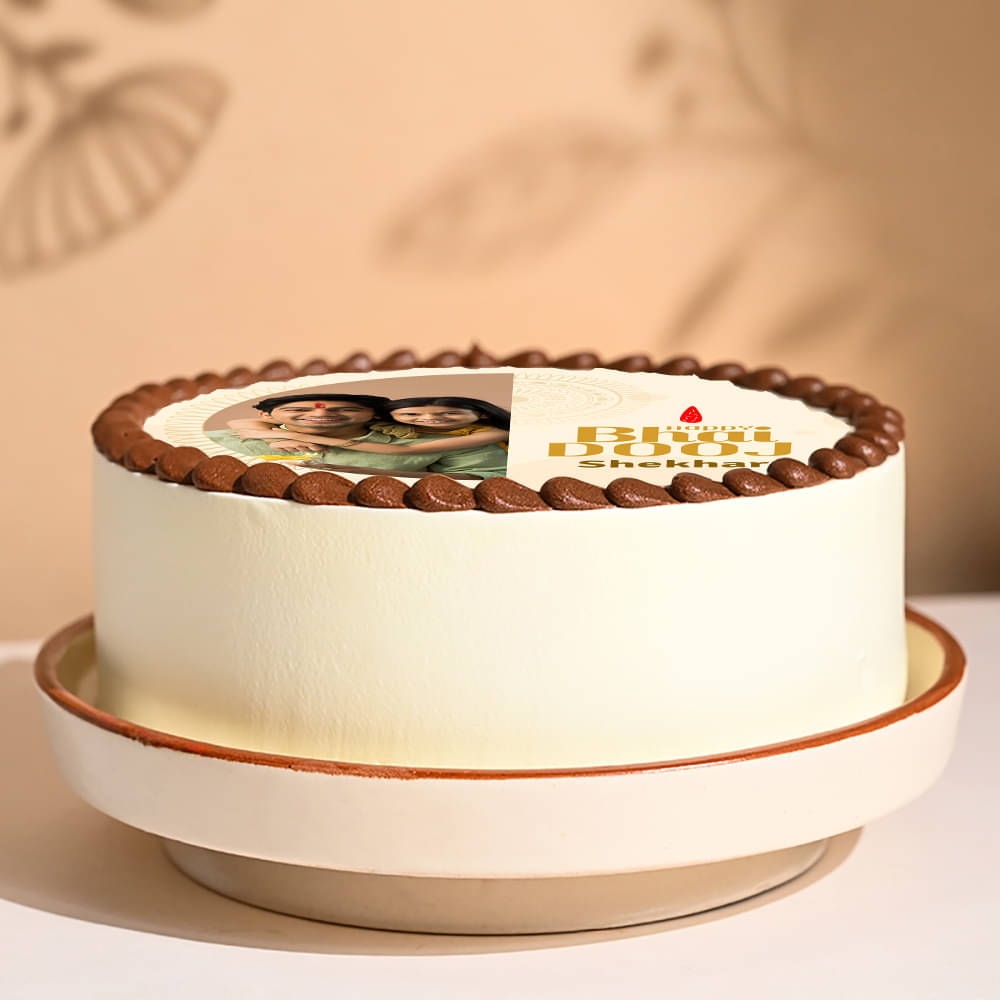 Delicious Happy Bhai Dooj Personalised Cake Side View of Happy Bhai Dooj Personalised Cake