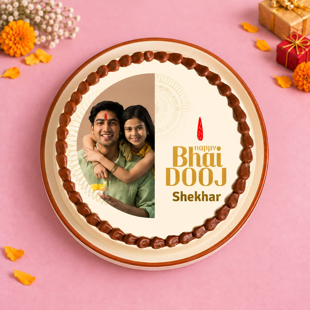 Happy Bhai Dooj Personalised Cake Side View of Happy Bhai Dooj Personalised Cake