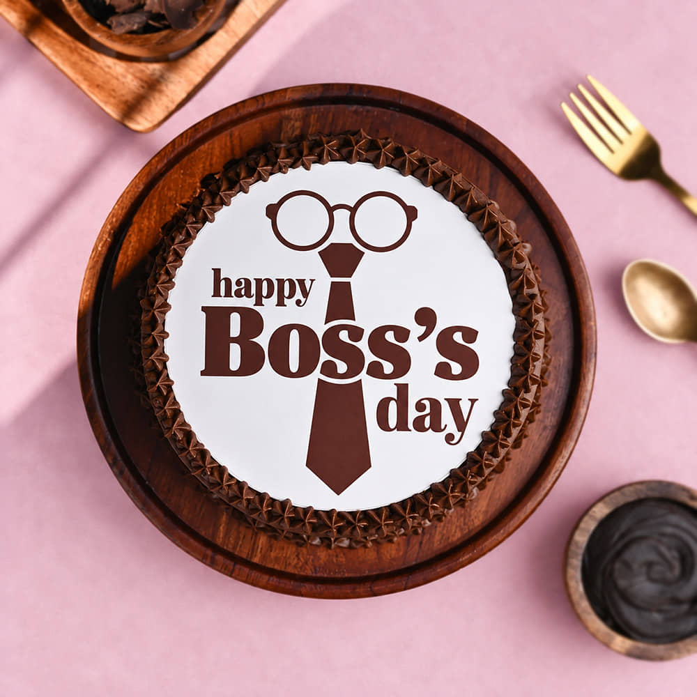 Classic Boss Day Cake Top View of Preppy Poster Cake