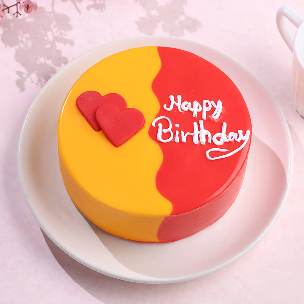 Front View of Pink & Orange Red Velvet Cake