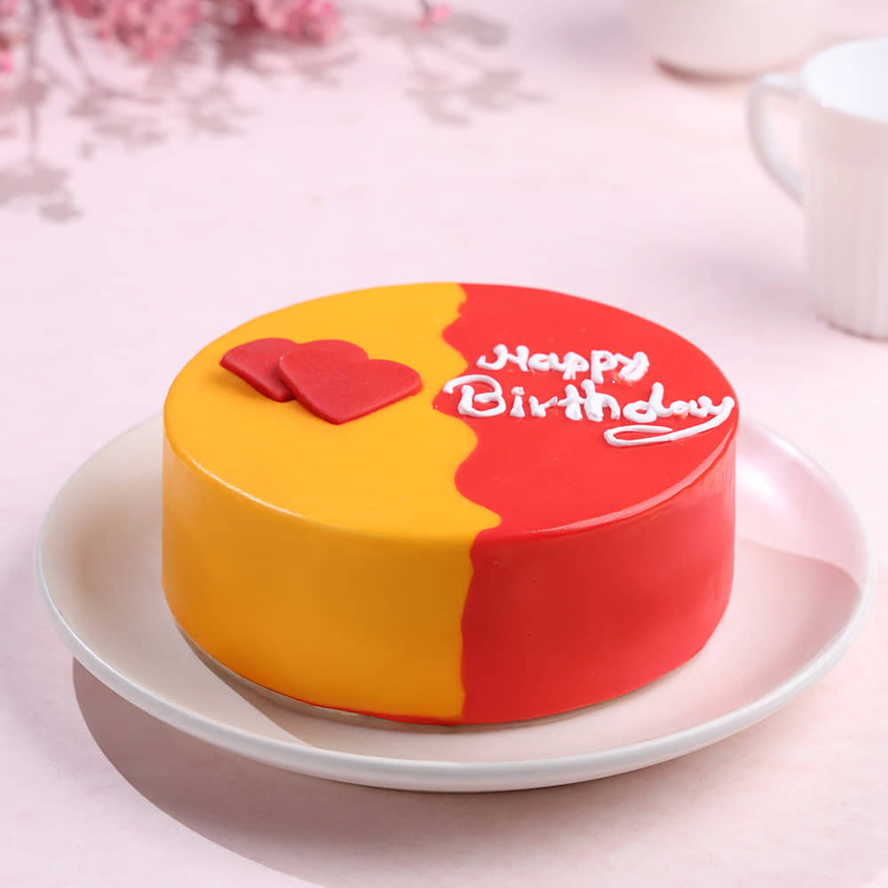 Top View of Pink & Orange Red Velvet Cake