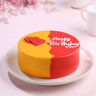 Top View of Pink & Orange Red Velvet Cake
