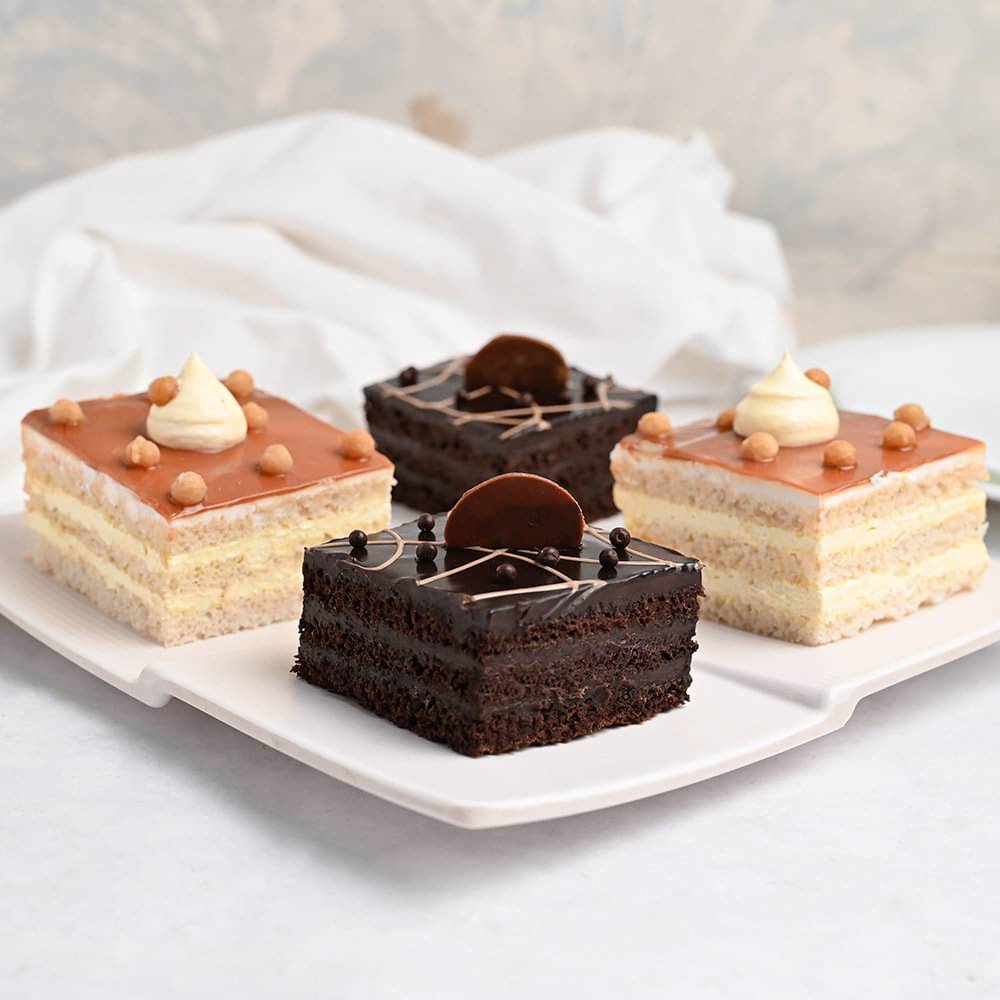 Side View of Chocolate and Butterscotch Pastries