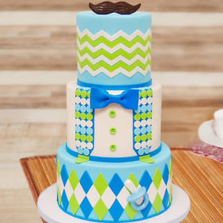 Three tier baby boy fondant cake