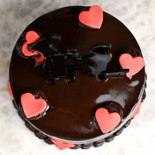 Top View of Round Chocolate Cake for Couple Top View of Round Chocolate Cake for Couple