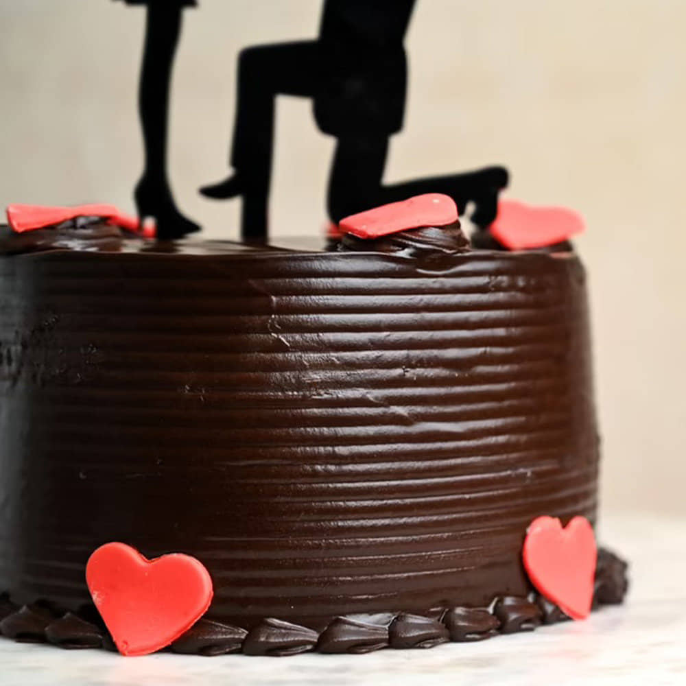 Zoomed View of Round Chocolate Cake for Couple