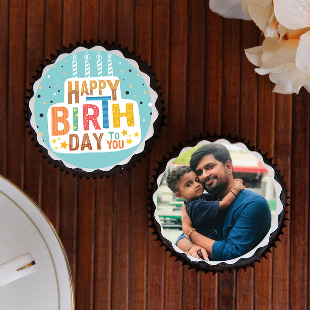 Top view of Happy Birthday Personalised Cupcakes 2 Pieces