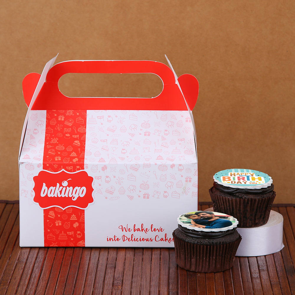 Packed Happy Birthday Personalised Cupcakes 2 Pieces