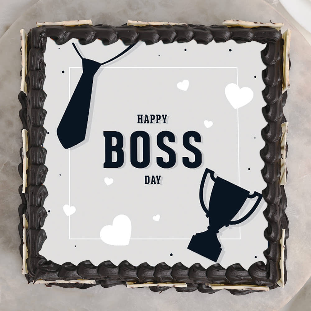 Happy Boss Day Poster Cake Top View of Boss Day Poster Cake