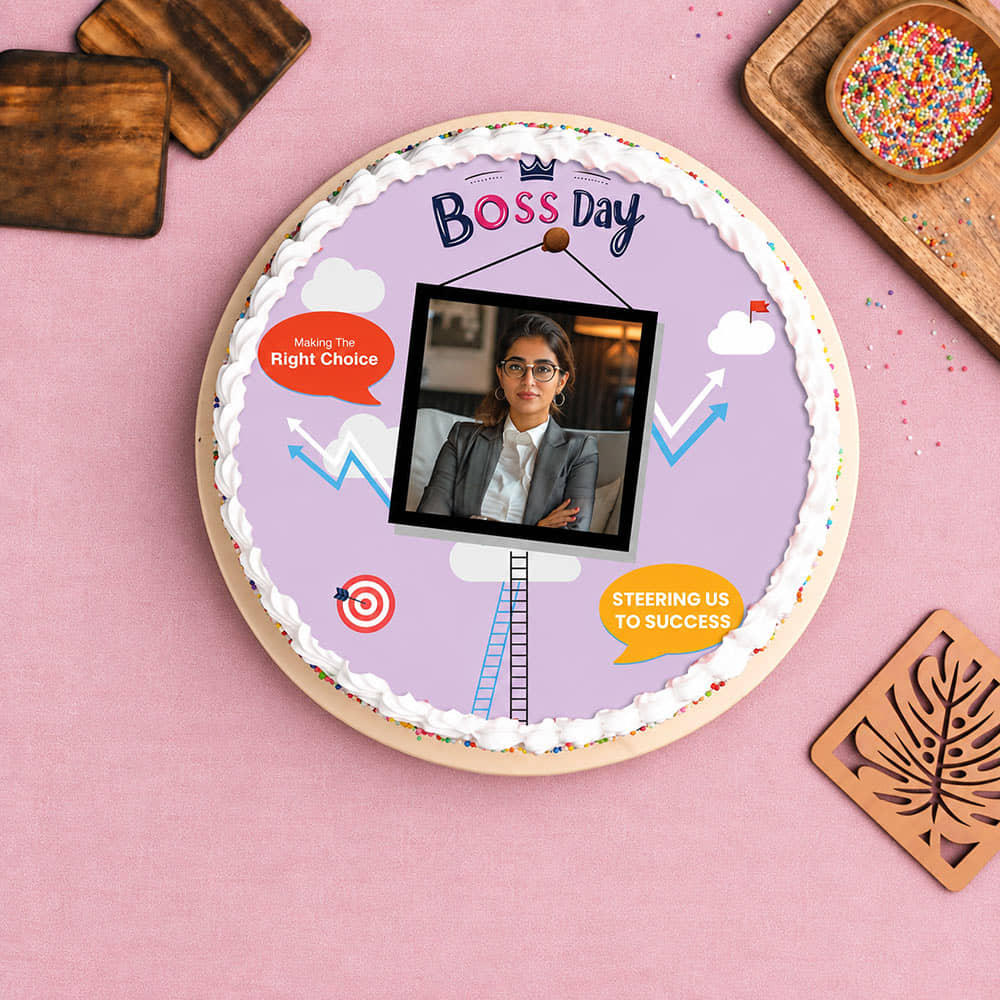 Sweet Success Boss Day Cake Top View of Boss Day Poster Cake