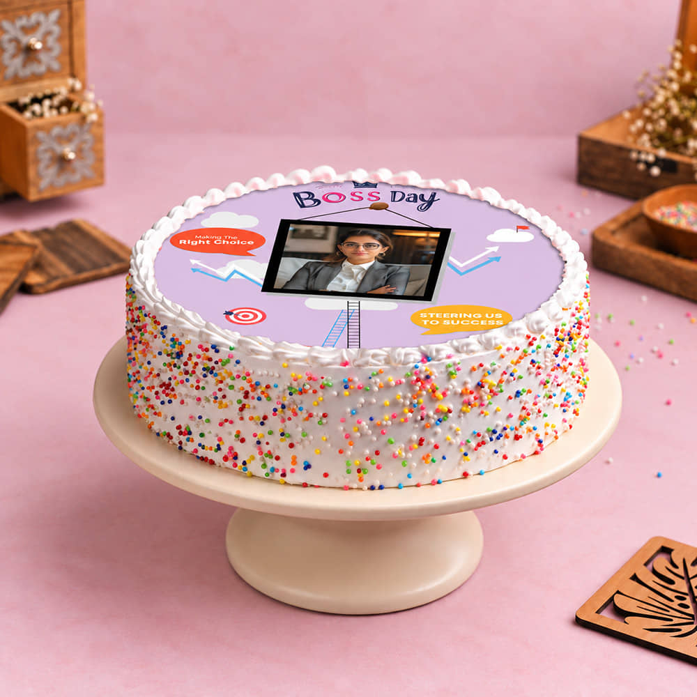 Sweet Success Boss Day Cake Side View of Boss Day Poster Cake