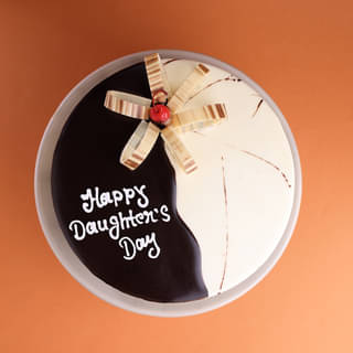 Side View of Happy Daughter's Day Choco Vanilla Cake