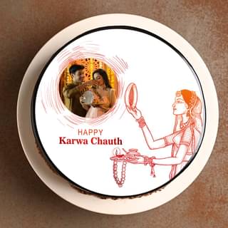 Top View of Happy Karwa Chauth Special Photo Cake