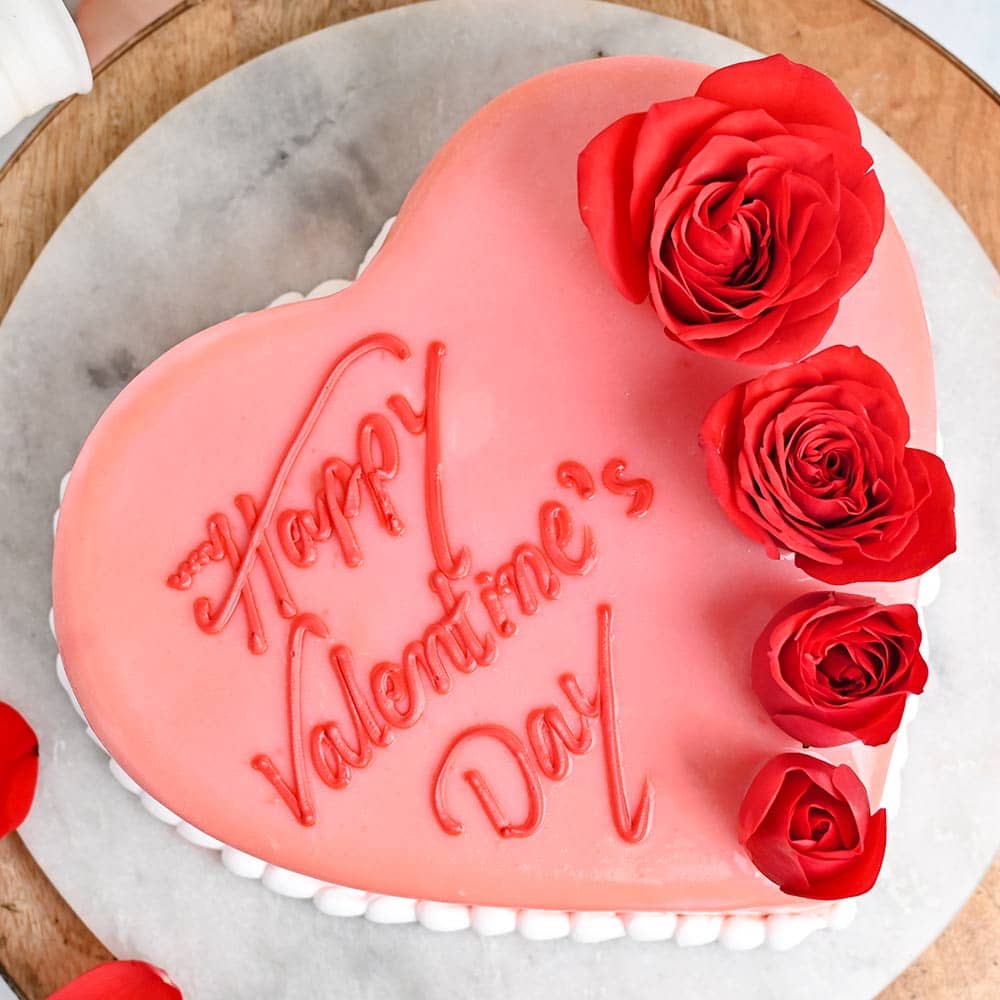 Heart Happy Valentines Day Red Velvet Cake Top View of Heart Shaped Valentines Red Velvet Cake