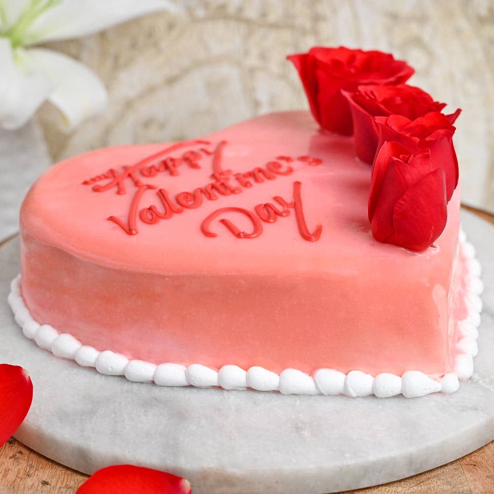 Heart Happy Valentines Day Red Velvet Cake Side View of Heart Shaped Valentines Red Velvet Cake