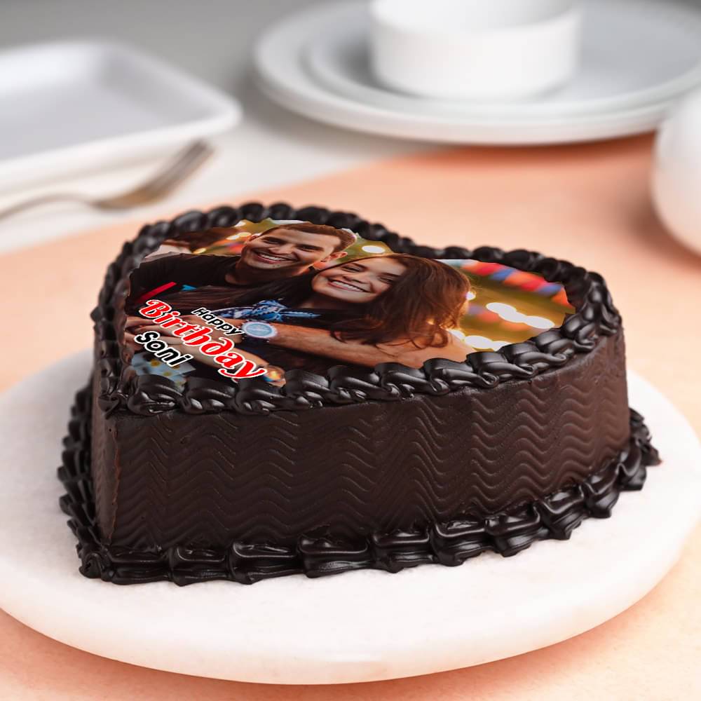 Top View of Heart Shaped Photo Cake for Couple