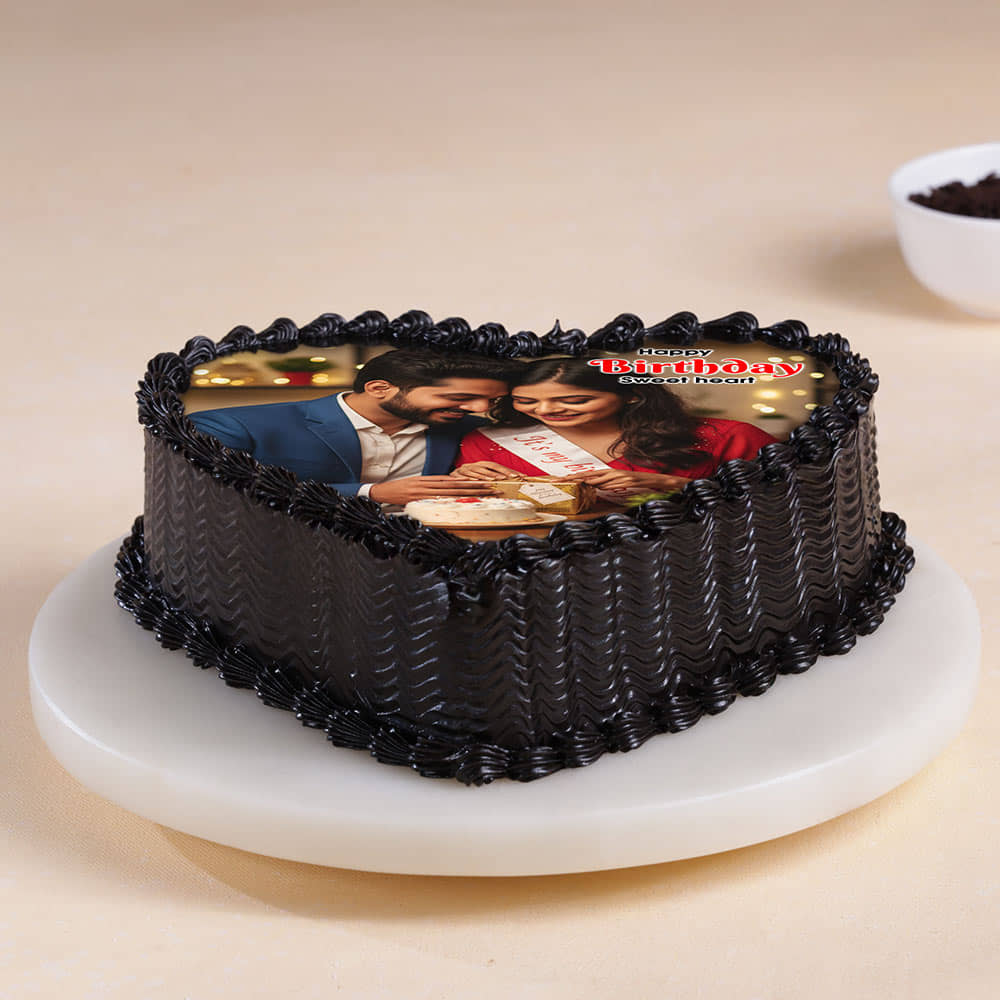 Heart Shape Photo Cake Front View of Heart Shaped Photo Cake for Couple
