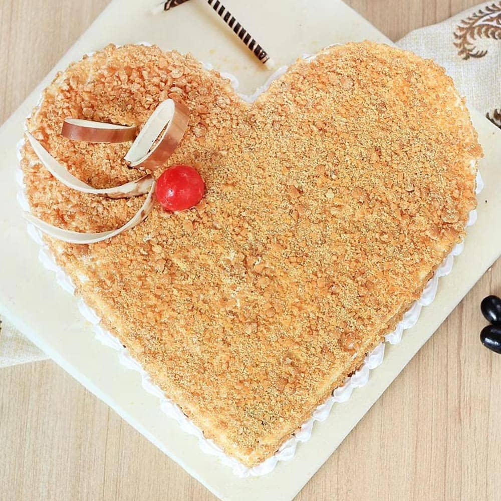 Top View of Heart Shaped Butterscotch Cake