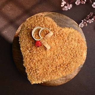 Top View of Heart Shaped Butterscotch Cake