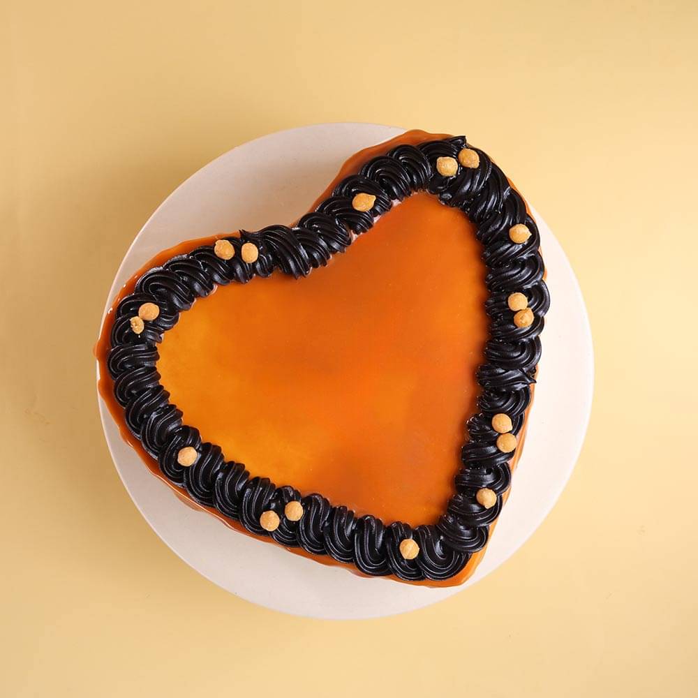 Top View of Heart Shaped Butterscotch Cake