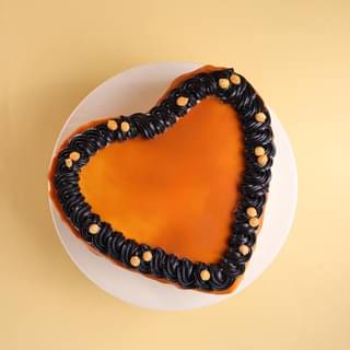 Top View of Heart Shaped Butterscotch Cake