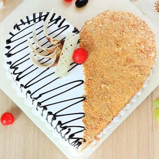 Top View of Heart Shaped Butterscotch Vanilla Cake