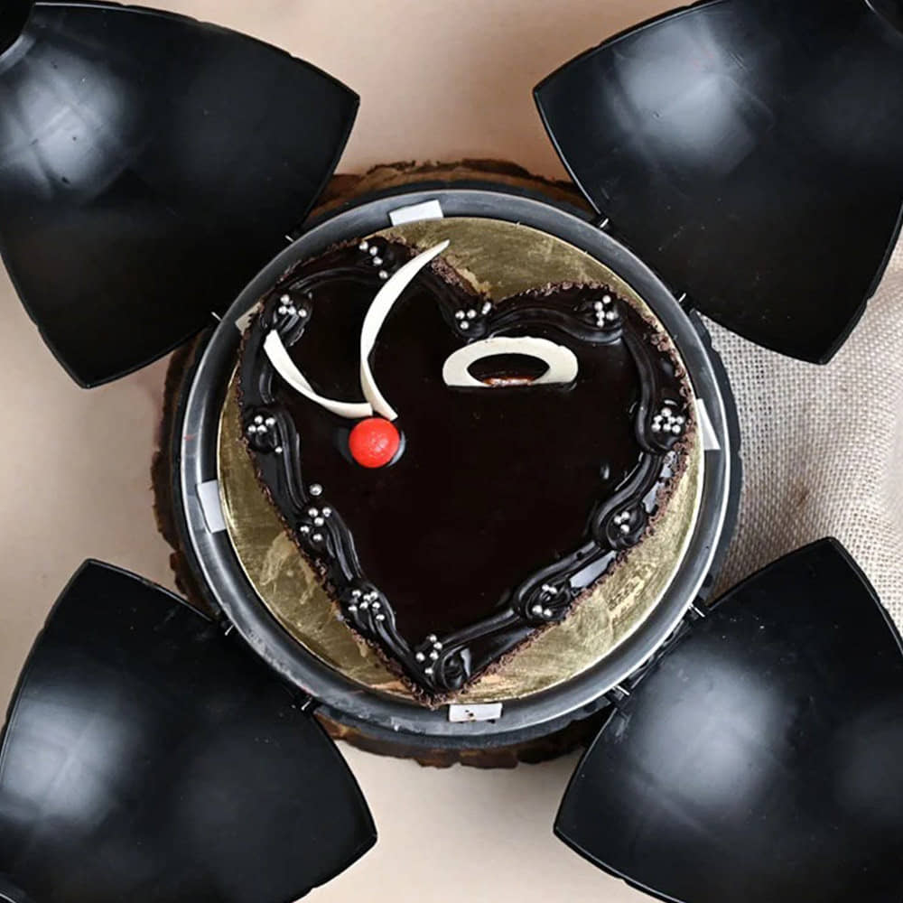 Top View of Heart-Shaped Chocolate Bomb Cake