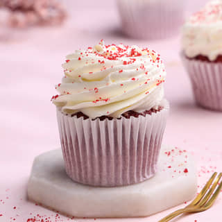 Front View of Red Velvet Swirl Cupcake