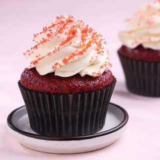 Front View of Red Velvet Swirl Cupcake