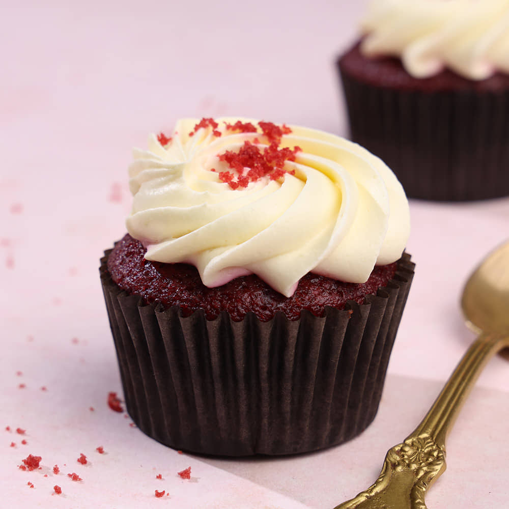 Red Velvet Swirl Cupcake Front View of Red Velvet Swirl Cupcake