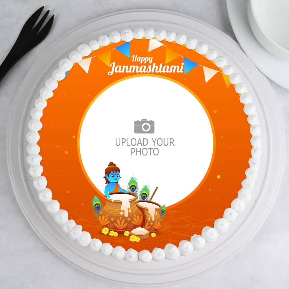 Janmashtami Photo Cake Top View of Personalised Janmashtami Photo Cake