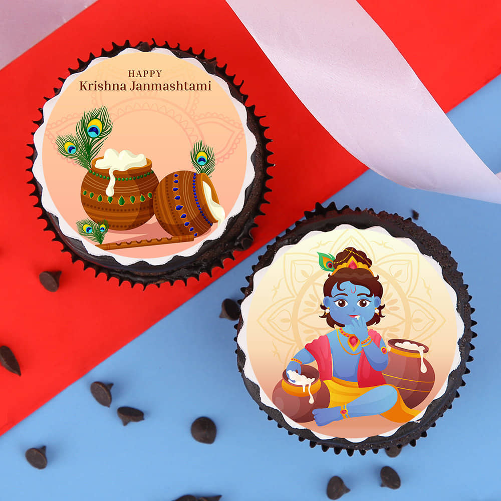 Janmashtami Poster cupcakes Top View of Janmashtami Chocolate Butter Cupcakes