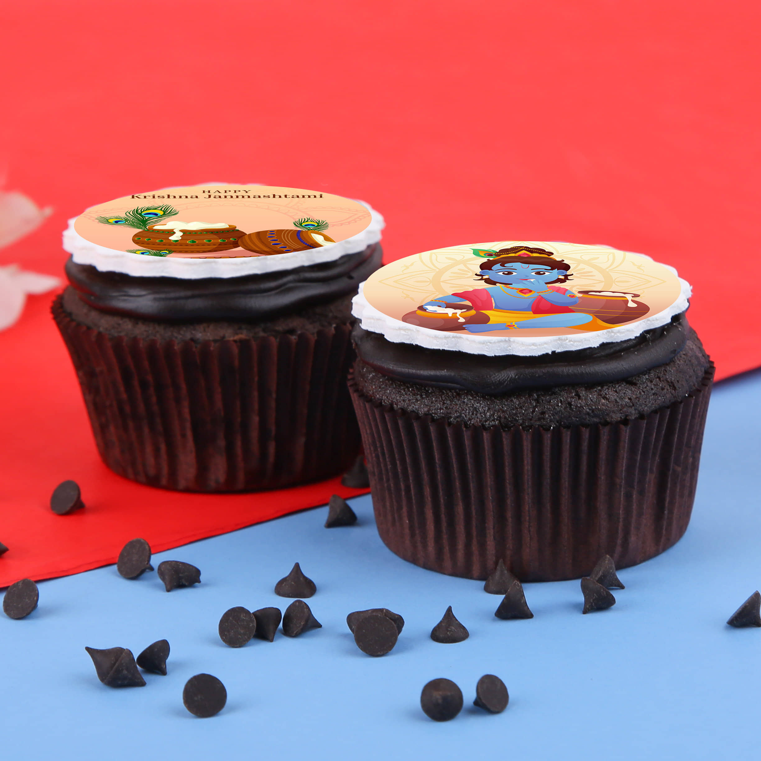 Janmashtami Poster cupcakes Side View of Janmashtami Chocolate Butter Cupcakes