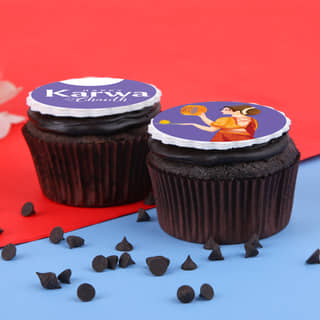 Karwa Chauth Choco Cupcake Treat Side View of Karwa Chauth Chocolate Cupcake
