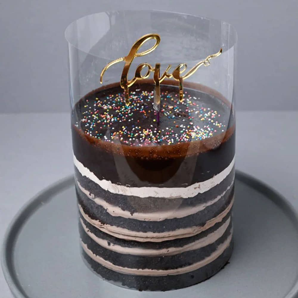 Side View of Love Chocolate Pull Me Up Cake