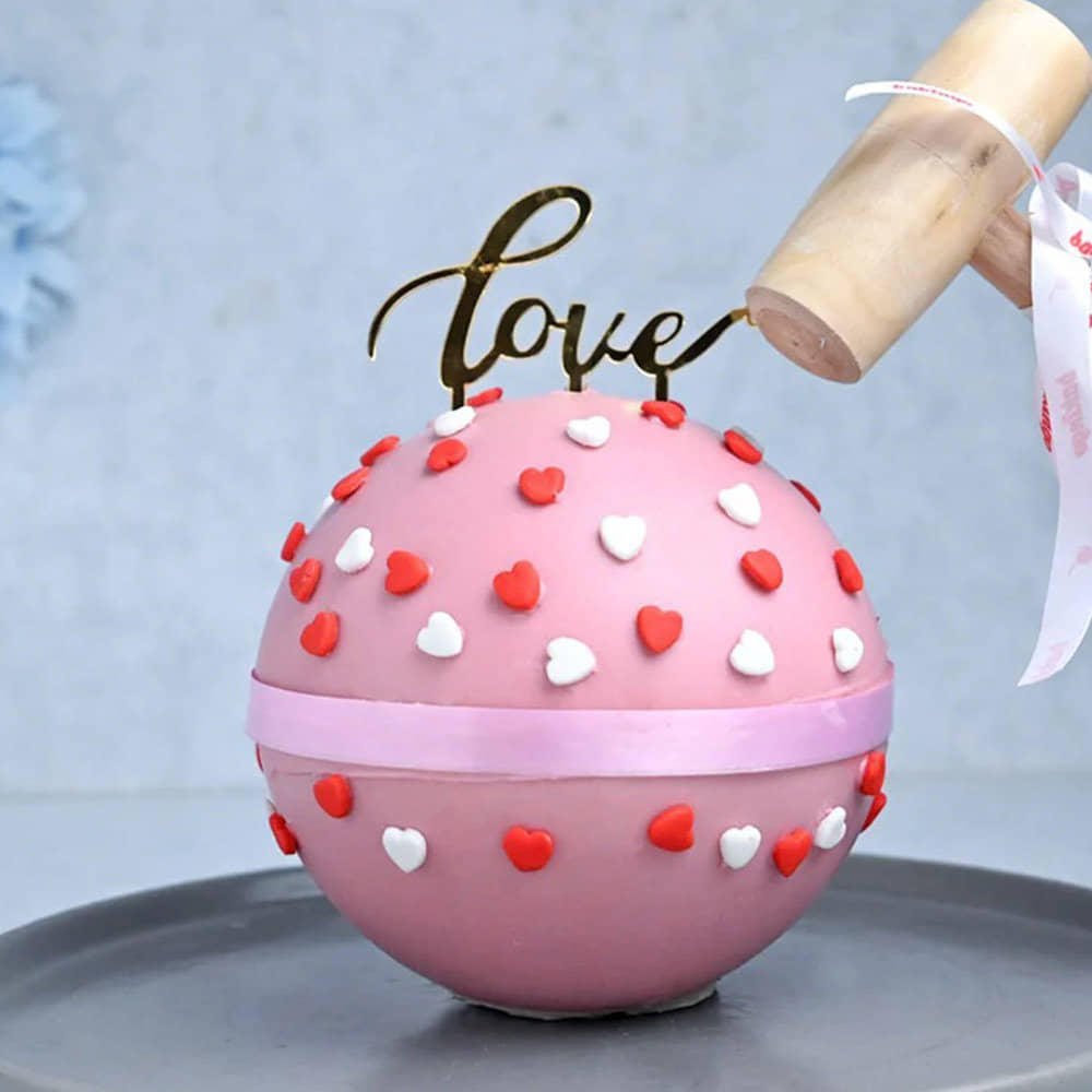 Red Velvet Pinata Cake Front View - Red Velvet Pinata Cake With Hammer