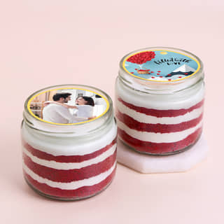Side View of Love Filled Red Velvet Photo Jar Cake Side View of Love Filled Red Velvet Photo Jar Cake