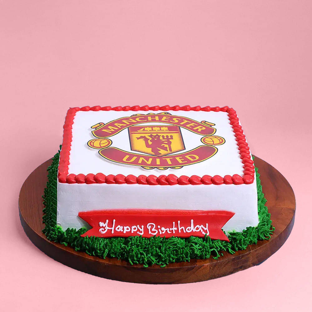 Top View of Manchester United logo Football Cake