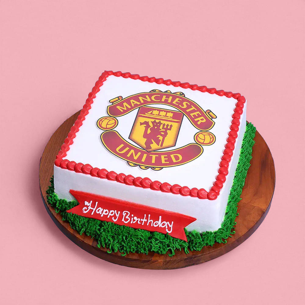 Front View of Manchester United logo Football Cake