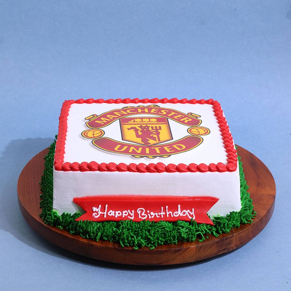 Top View of Manchester United logo Football Cake