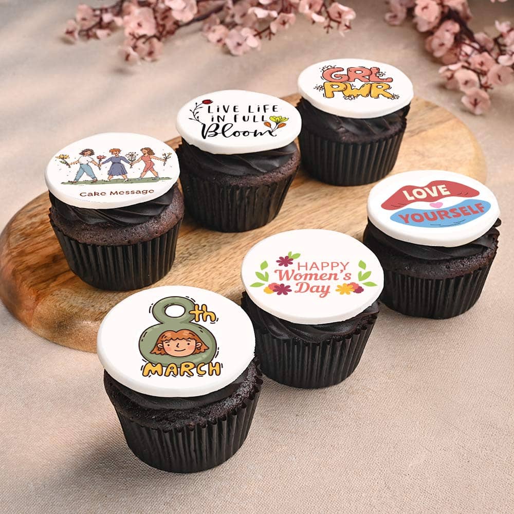 Side View Set Of Six Creamy Cupcake for Women's Day