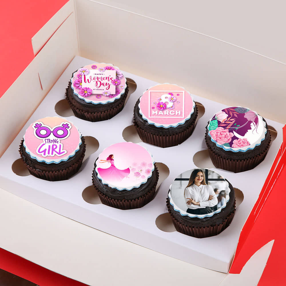 Side View Set Of Six Creamy Cupcake for Women's Day