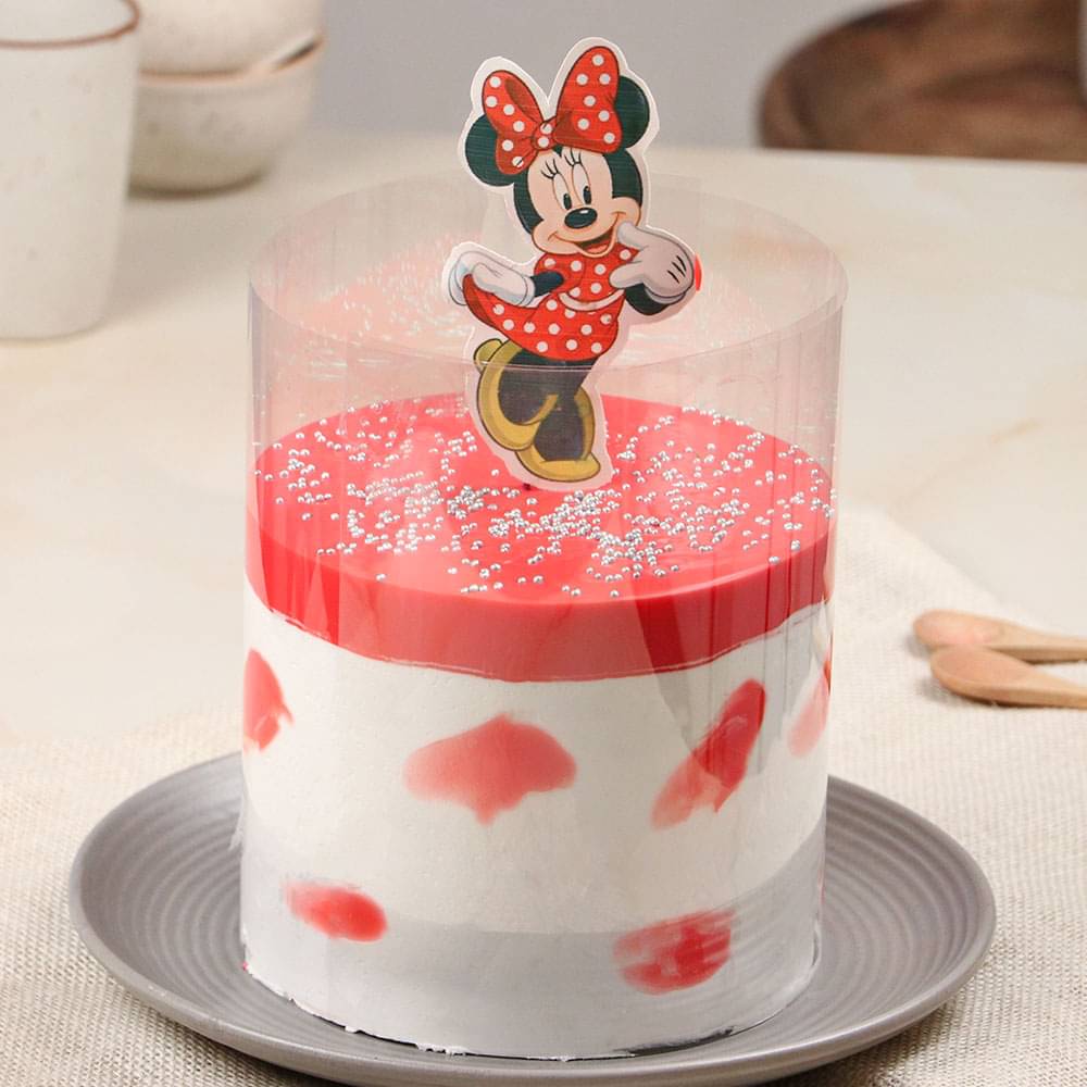 Side View of Minnie Mouse Strawberry Pull Me Up Cake