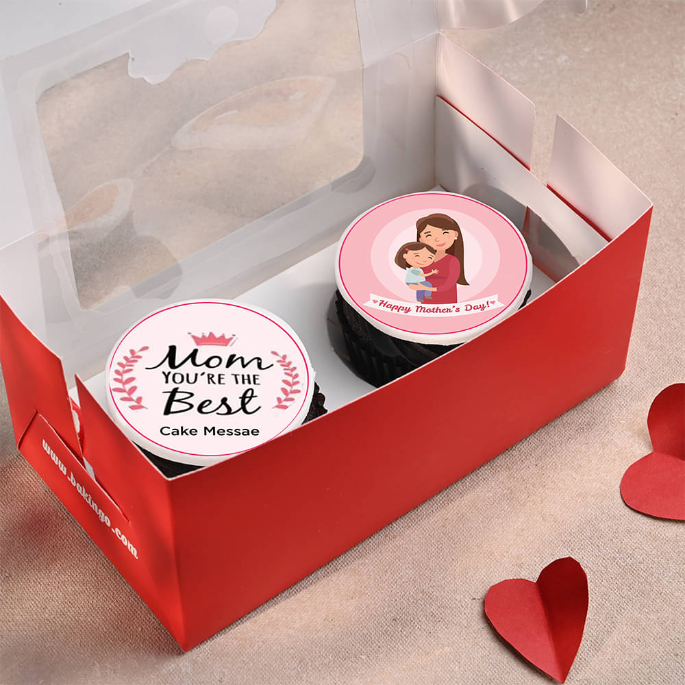 Front View: Set of 2 Cupcakes for Mothers Day